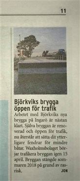 Notis i Tidningen Skärgården, nr 49-2019